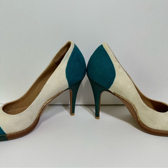 The Office of Angela Scott Linen Heels with Turquoise Coloring/Heel Sz 41 - Picture 7 of 10